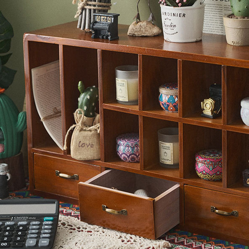 Traditional Vintage Rectangular Solid Wood Storage Cabinet 12-Cabinet 4-Drawer Durable For Living Room