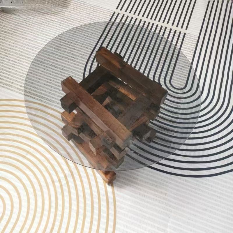 Modern Minimalist Round Solid Wood Glass Coffee Table Sturdy Corrosion-Resistant For Living Room