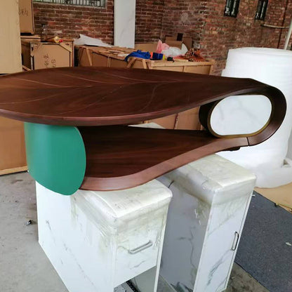 Modern Minimalist Leaf-Shaped Solid Wood Artificial Board Coffee Table 2-Tier For Living Room
