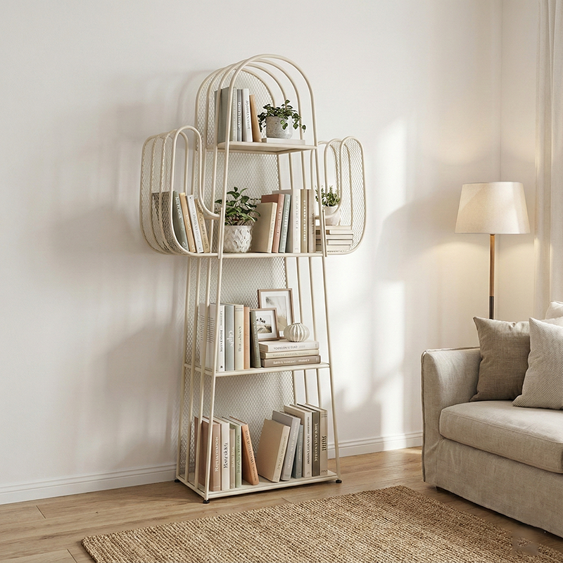Modern Minimalist Cactus-Shaped Iron Bookshelves 4-Tier Artistic Durability For Living Room