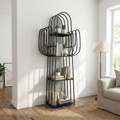 Modern Minimalist Cactus-Shaped Iron Bookshelves 4-Tier Artistic Durability For Living Room