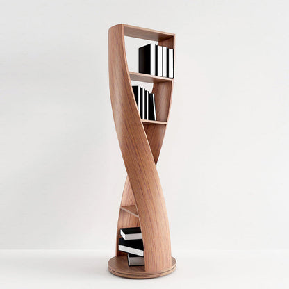 Modern Minimalist Curved Solid Wood Multi-Layer Bookshelves 5-Tier Rotatable For Living Room