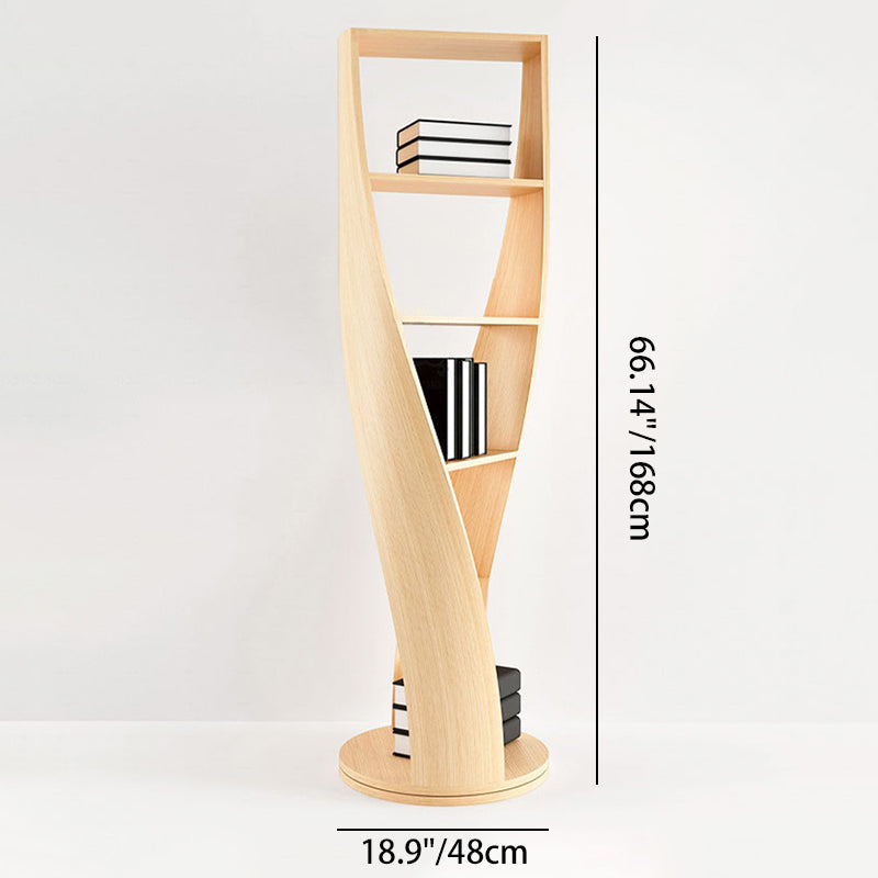 Modern Minimalist Curved Solid Wood Multi-Layer Bookshelves 5-Tier Rotatable For Living Room