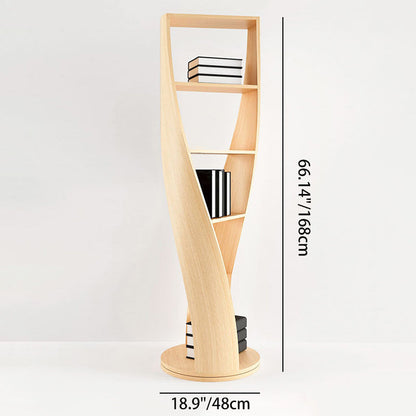 Modern Minimalist Curved Solid Wood Multi-Layer Bookshelves 5-Tier Rotatable For Living Room