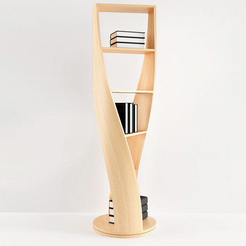 Modern Minimalist Curved Solid Wood Multi-Layer Bookshelves 5-Tier Rotatable For Living Room