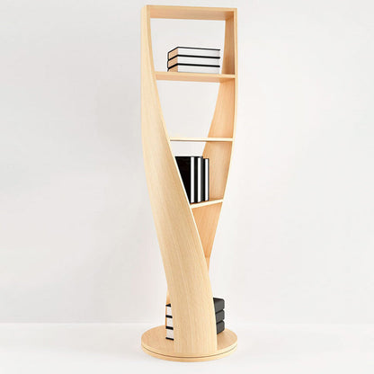 Modern Minimalist Curved Solid Wood Multi-Layer Bookshelves 5-Tier Rotatable For Living Room