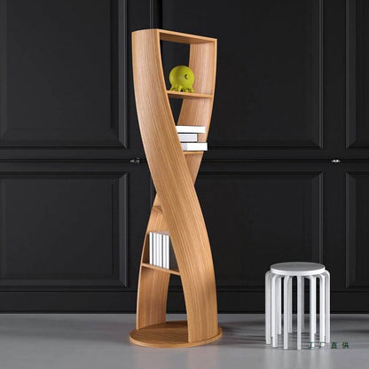 Modern Minimalist Curved Solid Wood Multi-Layer Bookshelves 5-Tier Rotatable For Living Room