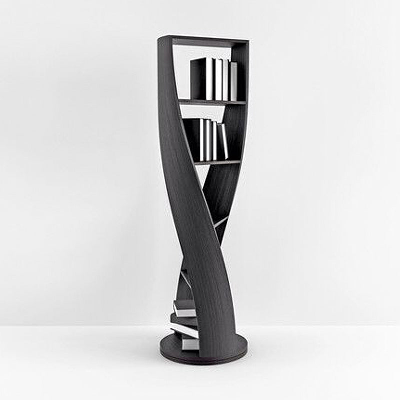 Modern Minimalist Curved Solid Wood Multi-Layer Bookshelves 5-Tier Rotatable For Living Room