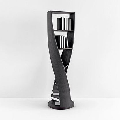 Modern Minimalist Curved Solid Wood Multi-Layer Bookshelves 5-Tier Rotatable For Living Room