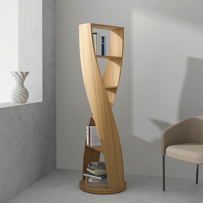 Modern Minimalist Curved Solid Wood Multi-Layer Bookshelves 5-Tier Rotatable For Living Room