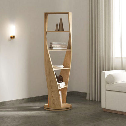 Modern Minimalist Curved Solid Wood Multi-Layer Bookshelves 5-Tier Rotatable For Living Room