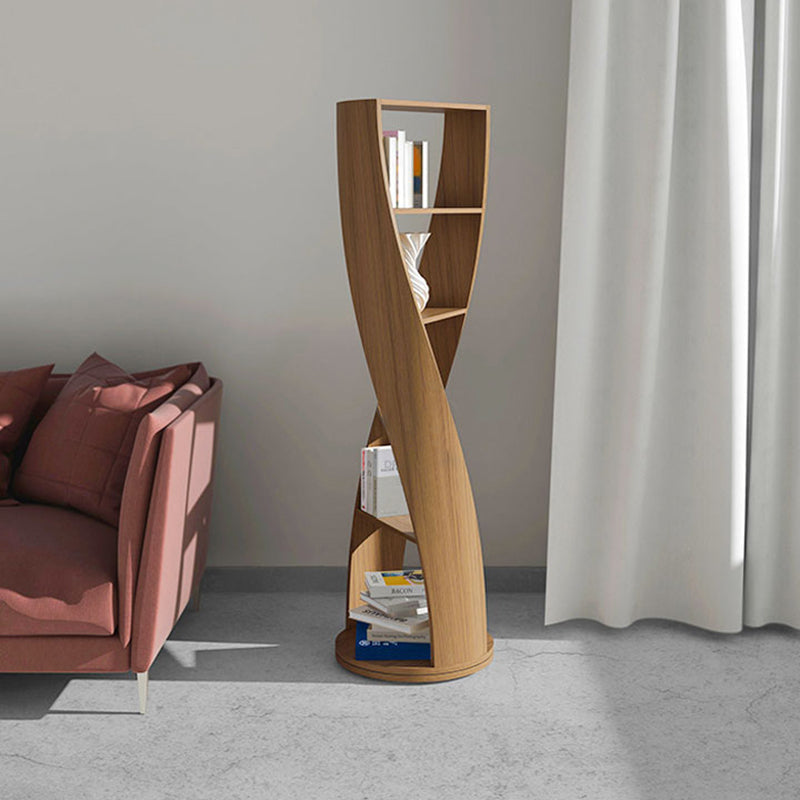 Modern Minimalist Curved Solid Wood Multi-Layer Bookshelves 5-Tier Rotatable For Living Room