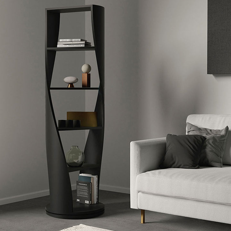 Modern Minimalist Curved Solid Wood Multi-Layer Bookshelves 5-Tier Rotatable For Living Room