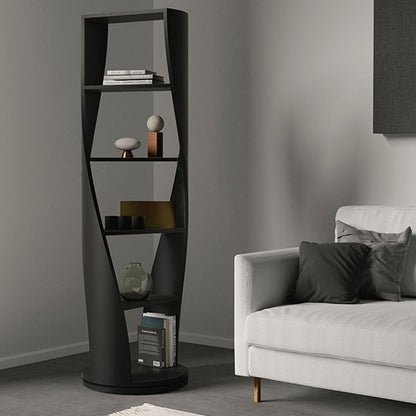 Modern Minimalist Curved Solid Wood Multi-Layer Bookshelves 5-Tier Rotatable For Living Room