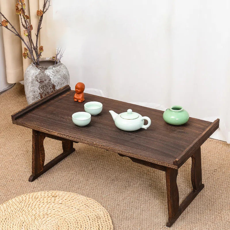 Traditional Vintage Rectangular Solid Wood Coffee Table 2-Leg Foldable For Living Room
