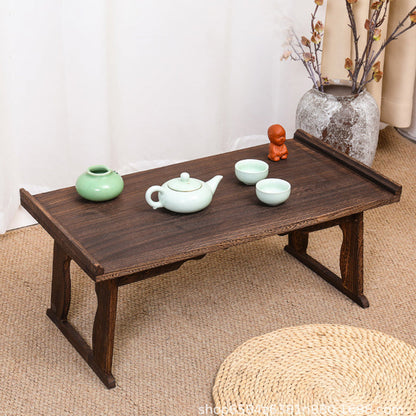 Traditional Vintage Rectangular Solid Wood Coffee Table 2-Leg Foldable For Living Room