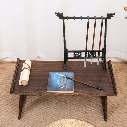 Traditional Vintage Rectangular Solid Wood Coffee Table 2-Leg Foldable For Living Room