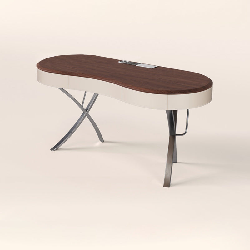 Modern Minimalist Oval Stainless Steel Solid Wood Medium Density Fiberboard Desks 2-Leg 1-Drawer For Home Office