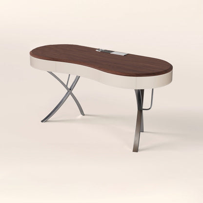 Modern Minimalist Oval Stainless Steel Solid Wood Medium Density Fiberboard Desks 2-Leg 1-Drawer For Home Office