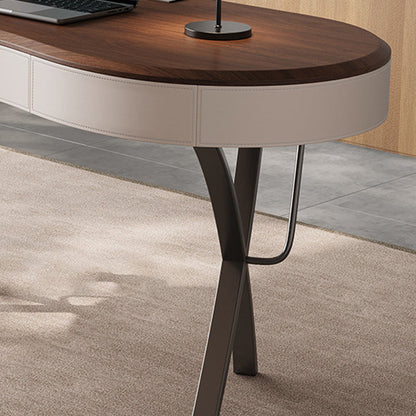 Modern Minimalist Oval Stainless Steel Solid Wood Medium Density Fiberboard Desks 2-Leg 1-Drawer For Home Office