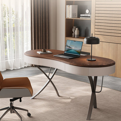 Modern Minimalist Oval Stainless Steel Solid Wood Medium Density Fiberboard Desks 2-Leg 1-Drawer For Home Office