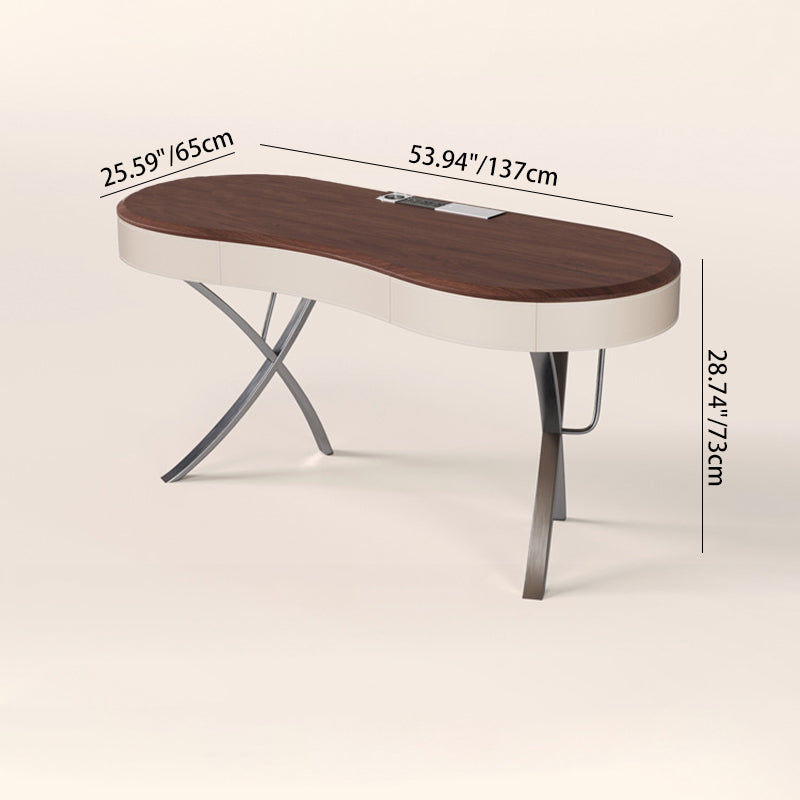 Modern Minimalist Oval Stainless Steel Solid Wood Medium Density Fiberboard Desks 2-Leg 1-Drawer For Home Office