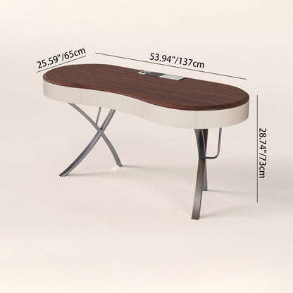 Modern Minimalist Oval Stainless Steel Solid Wood Medium Density Fiberboard Desks 2-Leg 1-Drawer For Home Office
