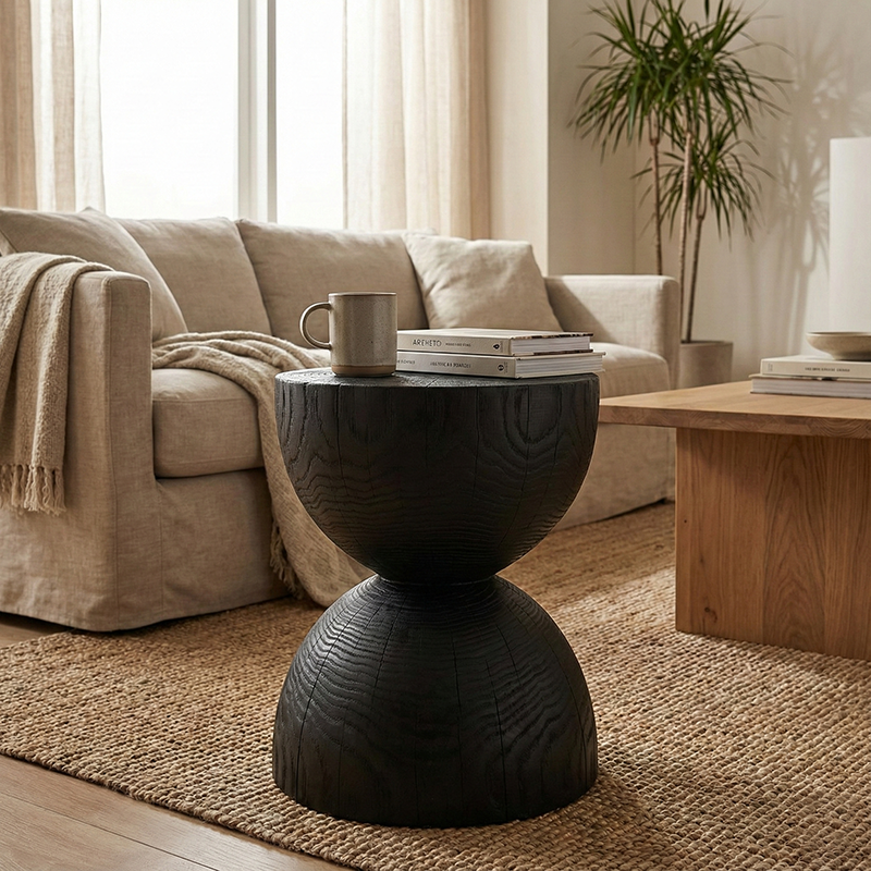 Modern Minimalist Hourglass-Shaped Solid Wood Side Table For Living Room