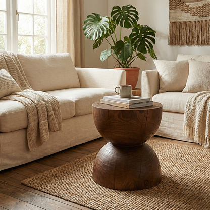 Modern Minimalist Hourglass-Shaped Solid Wood Side Table For Living Room