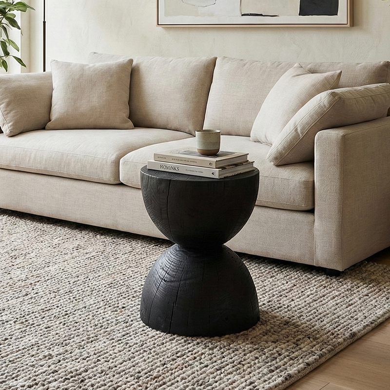 Modern Minimalist Hourglass-Shaped Solid Wood Side Table For Living Room