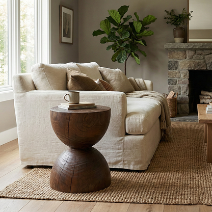 Modern Minimalist Hourglass-Shaped Solid Wood Side Table For Living Room