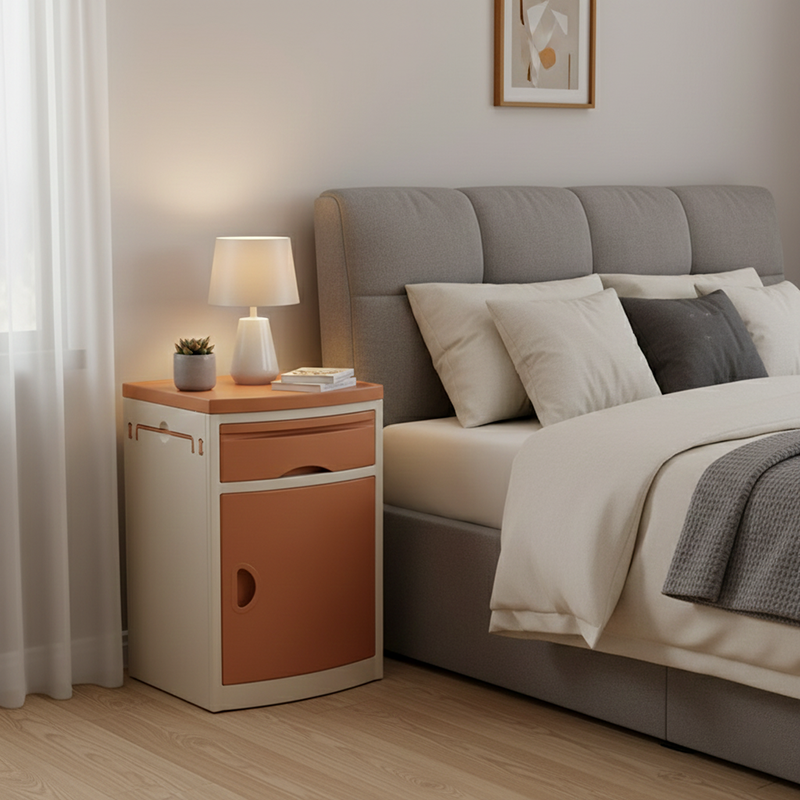 Modern Minimalist Rectangular Acrylonitrile Butadiene Styrene Nightstand 2-Drawer 2-Cabinet For Bedroom