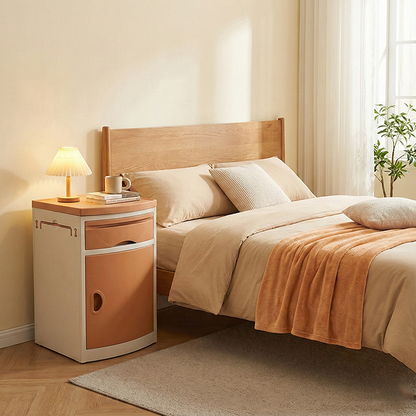 Modern Minimalist Rectangular Acrylonitrile Butadiene Styrene Nightstand 2-Drawer 2-Cabinet For Bedroom