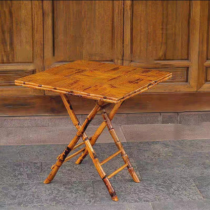 Traditional Vintage Round Square Solid Wood Bamboo Outdoor Dining Table 2-Leg Foldable For Garden