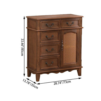 Modern Minimalist Rectangular Solid Wood Rattan Glass Storage Cabinet 5-Drawer 2-Cabinet 4-Leg For Living Room