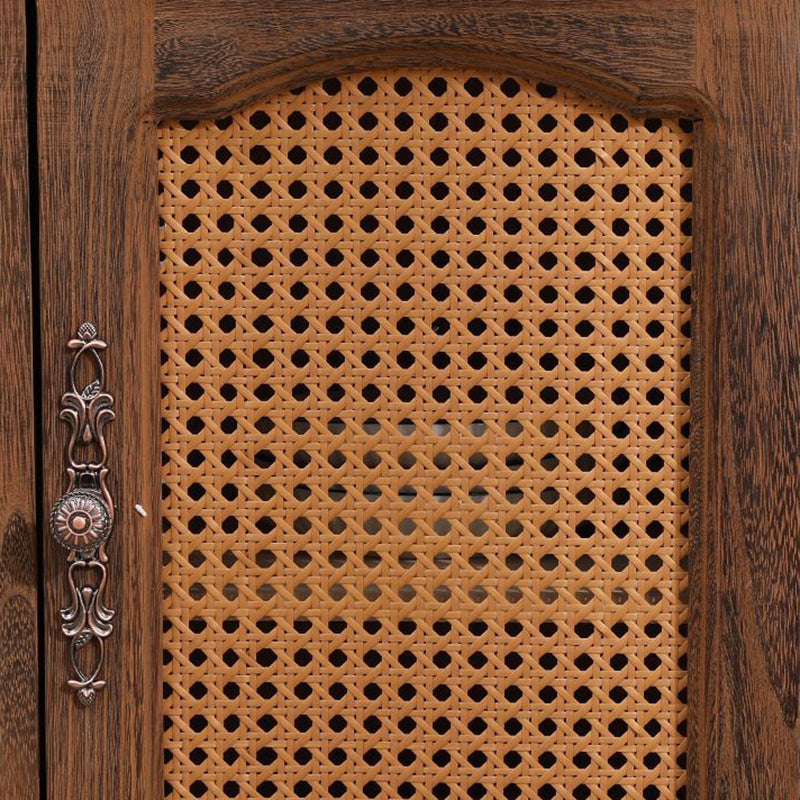 Modern Minimalist Rectangular Solid Wood Rattan Glass Storage Cabinet 5-Drawer 2-Cabinet 4-Leg For Living Room