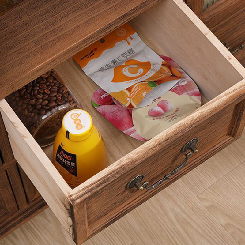 Modern Minimalist Rectangular Solid Wood Rattan Glass Storage Cabinet 5-Drawer 2-Cabinet 4-Leg For Living Room