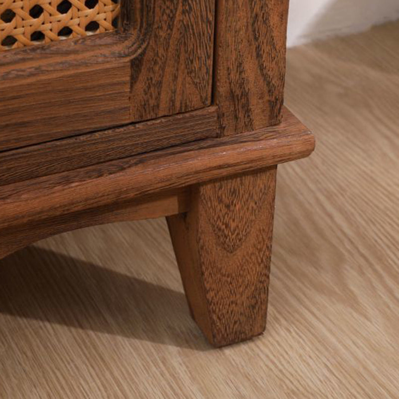 Modern Minimalist Rectangular Solid Wood Rattan Glass Storage Cabinet 5-Drawer 2-Cabinet 4-Leg For Living Room