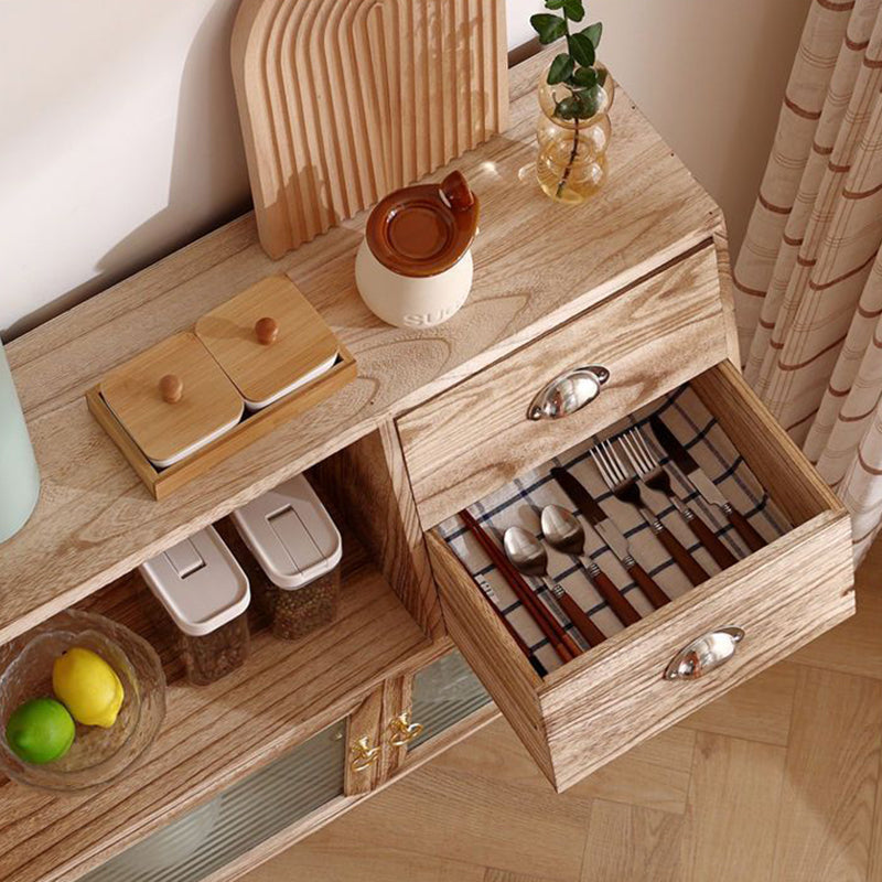 Traditional Vintage Rectangular Solid Wood Glass Storage Cabinet 2-Drawer 3-Cabinet 4-Leg For Living Room