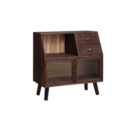 Traditional Vintage Rectangular Solid Wood Glass Storage Cabinet 2-Drawer 3-Cabinet 4-Leg For Living Room