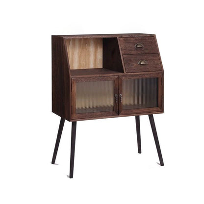 Traditional Vintage Rectangular Solid Wood Glass Storage Cabinet 2-Drawer 3-Cabinet 4-Leg For Living Room