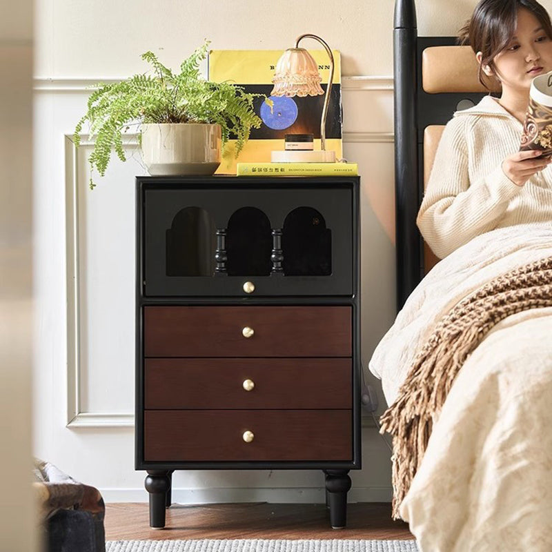 Traditional Vintage Rectangular Solid Wood Nightstand 3-Drawer 1-Cabinet 4-Leg For Bedroom