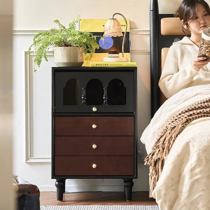 Traditional Vintage Rectangular Solid Wood Nightstand 3-Drawer 1-Cabinet 4-Leg For Bedroom