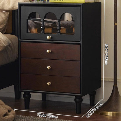 Traditional Vintage Rectangular Solid Wood Nightstand 3-Drawer 1-Cabinet 4-Leg For Bedroom