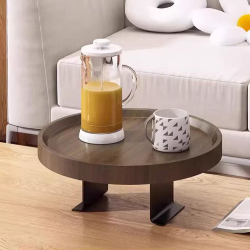 Modern Minimalist Round Solid Wood Iron Side Table 2-Leg For Living Room