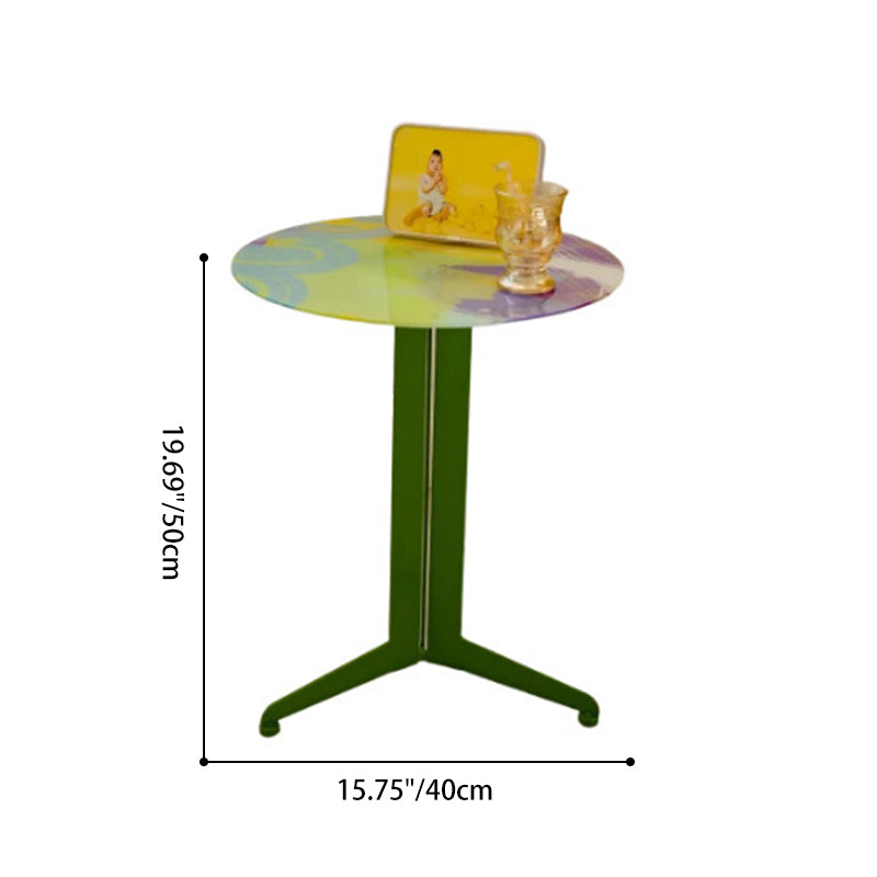 Modern Creative Round Carbon Steel Glass Side Table 3-Leg For Living Room