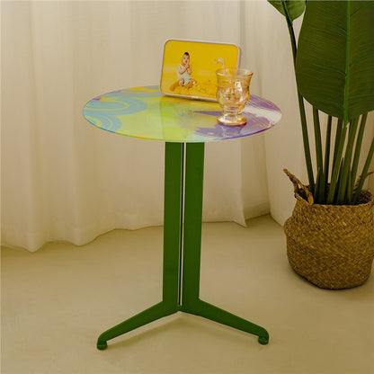 Modern Creative Round Carbon Steel Glass Side Table 3-Leg For Living Room