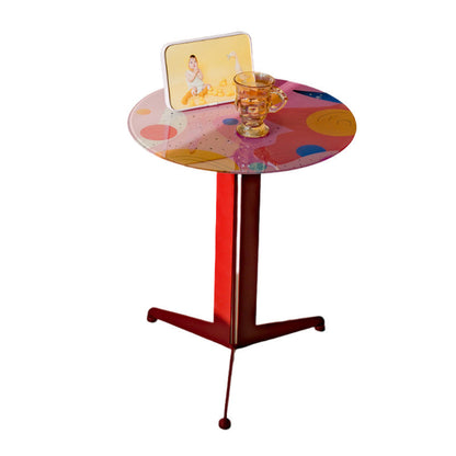 Modern Creative Round Carbon Steel Glass Side Table 3-Leg For Living Room