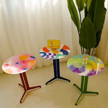 Modern Creative Round Carbon Steel Glass Side Table 3-Leg For Living Room