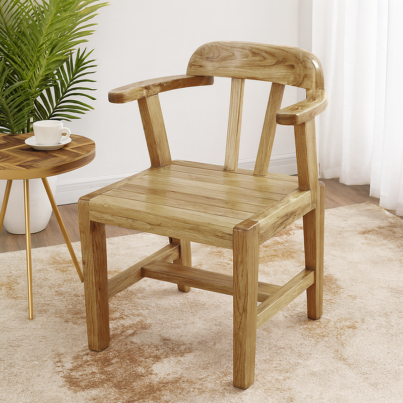 Modern Minimalist Rectangular Seat Solid Wood Dining Chair Backrest Armrest For Dining Room